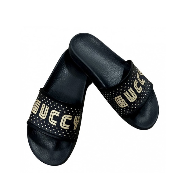 Gucci Shoes - Gucci Guccy logo printed slides sandals NWB